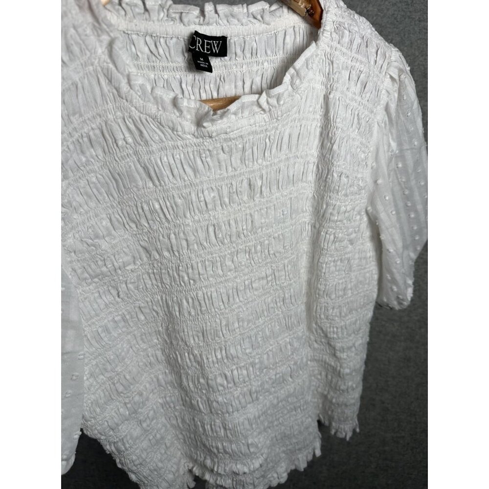 J.‎ Crew Medium Womens Top White Crinkle Stretch Cotton Short Sleeve Boho - Picture 10 of 16